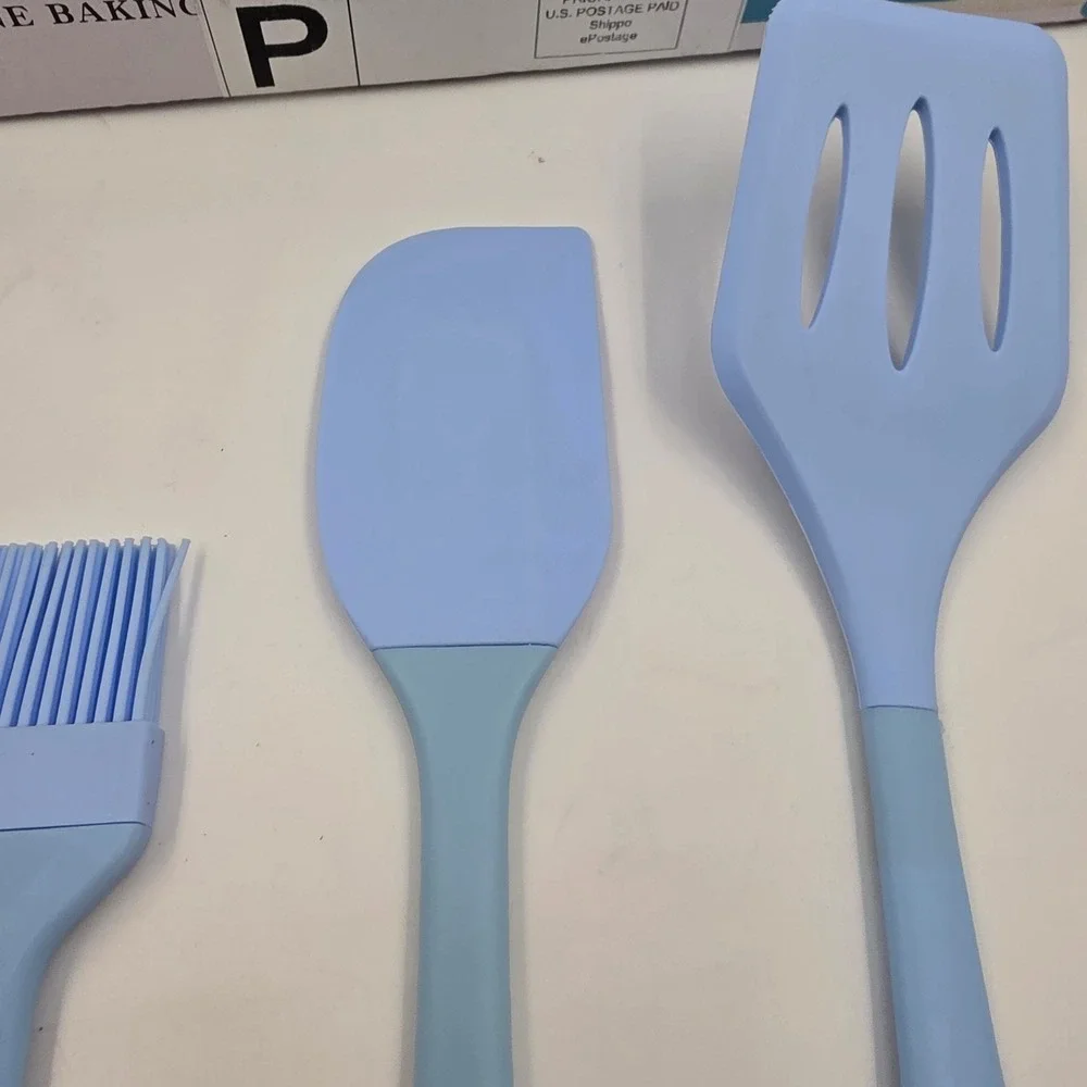 Easy Baking 5 Piece Silicone Kitchen Utensil Set Blue Spatula Whisk Brush BPA L4